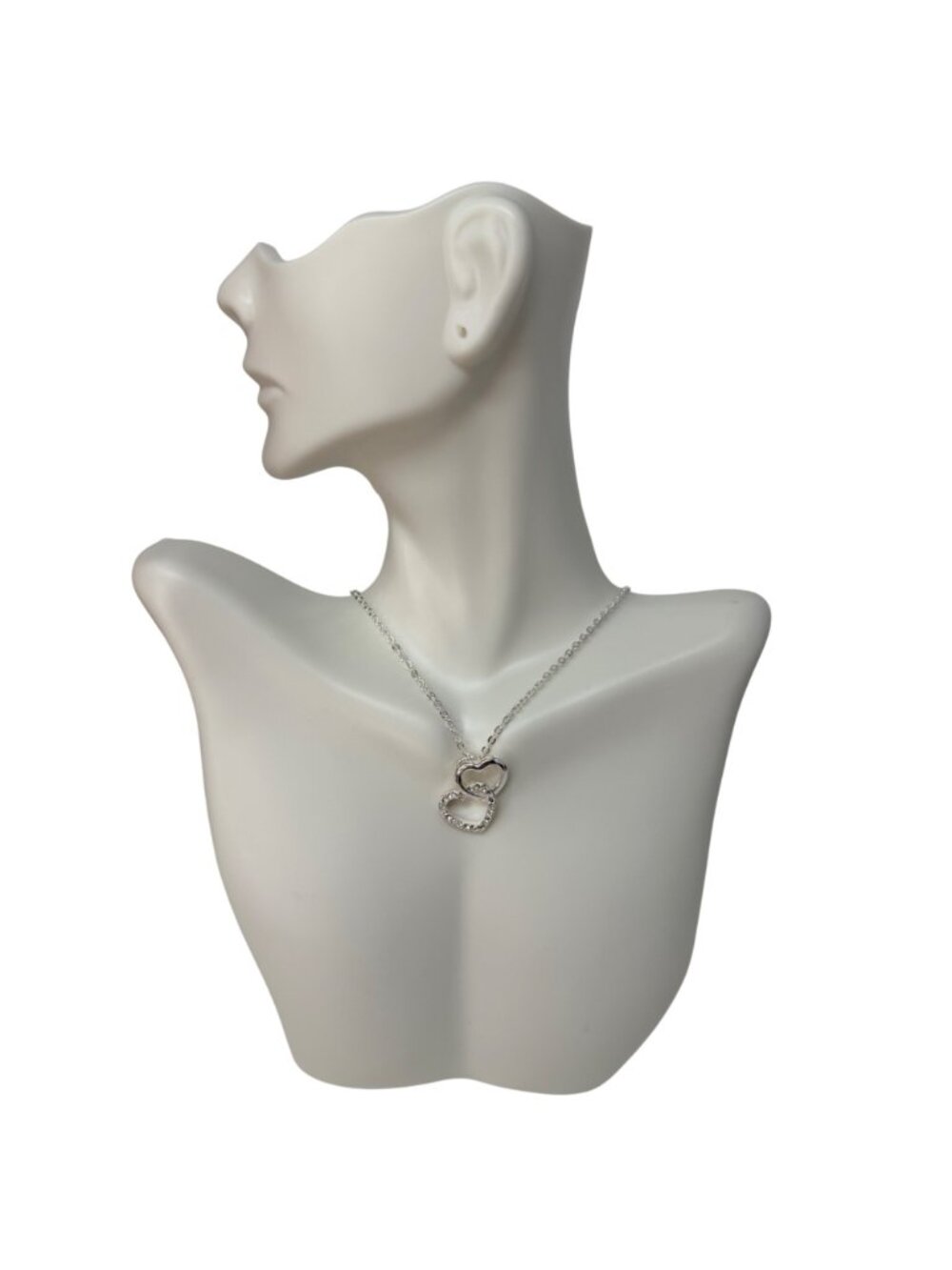 Vintage Double Heart Necklace Made with Swarovski Crystal Sterling Overlay Y2K - Picture 2 of 8